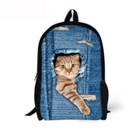 FORUDESIGNS Cat Backpack Cute 3D Animal Denim Backpacks for Children Boys Girls Casual Kids School Bag Mochila Travel Backpack