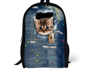FORUDESIGNS Cat Backpack Cute 3D Animal Denim Backpacks for Children Boys Girls Casual Kids School Bag Mochila Travel Backpack