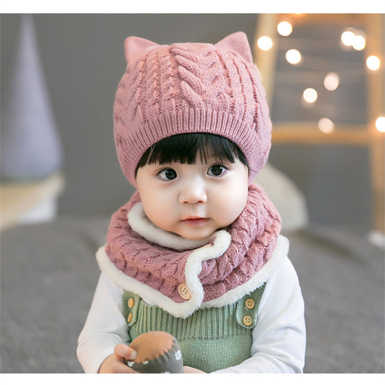 Twisted Woolen Hat Thickened Bib Set