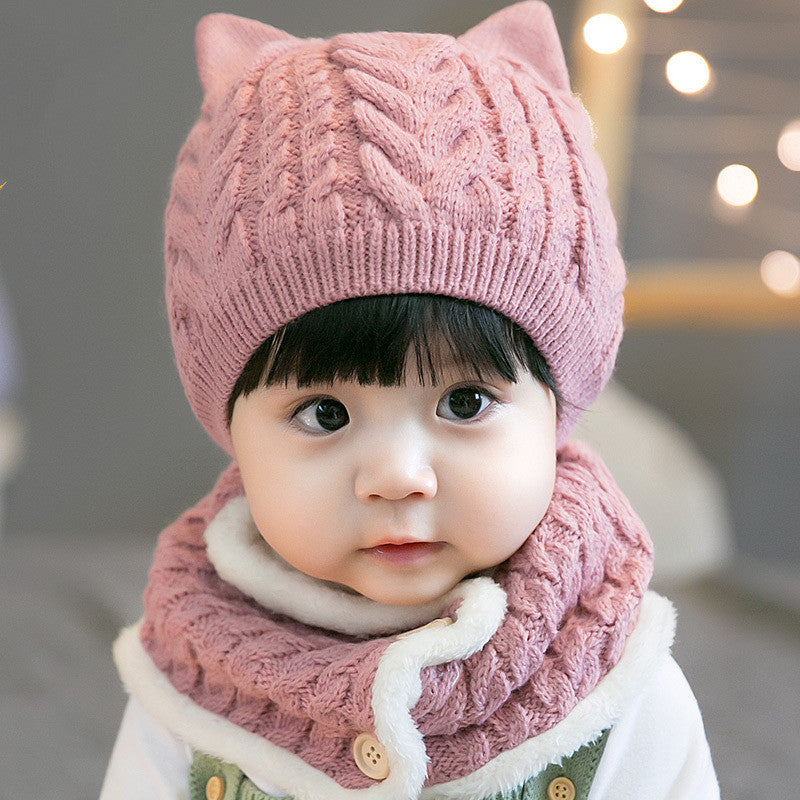 Twisted Woolen Hat Thickened Bib Set