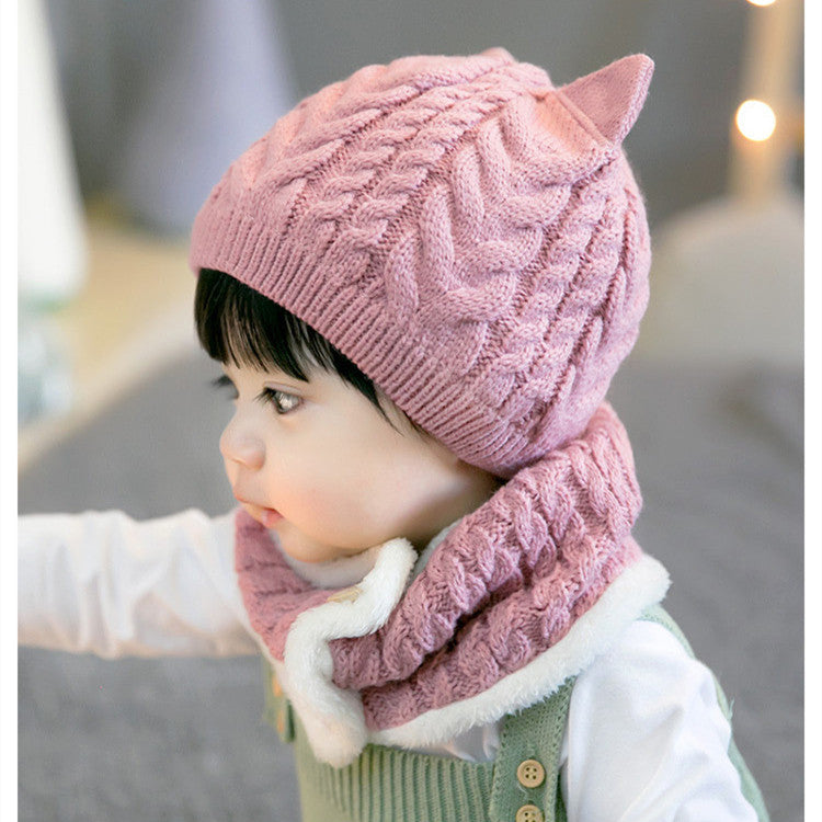 Twisted Woolen Hat Thickened Bib Set